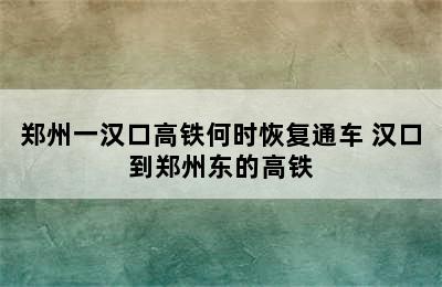 郑州一汉口高铁何时恢复通车 汉口到郑州东的高铁